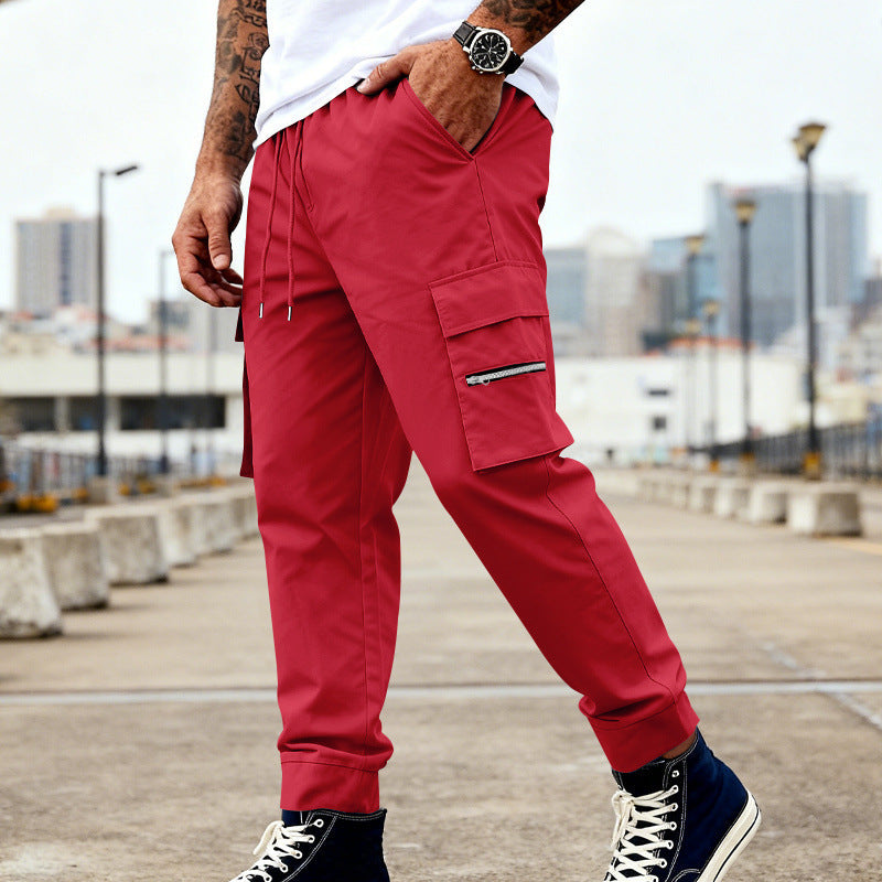 Men's cargo joggers with elastic waistband, drawstring and zippered pockets Chichicherry