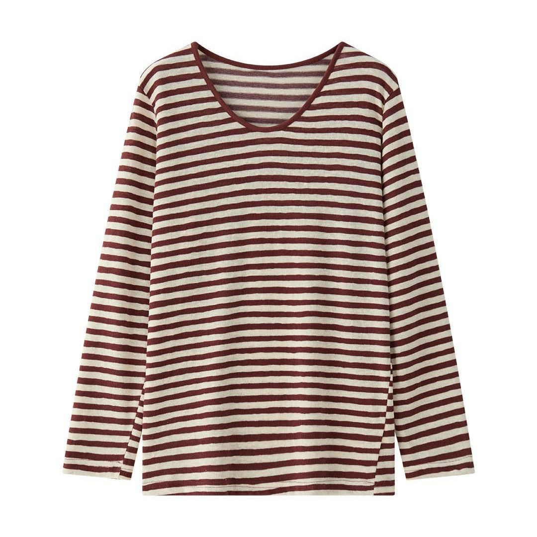 Ladies Maritime Striped Long Sleeve made of Linen-Cotton Mix with Wide Boat Neck Chichicherry