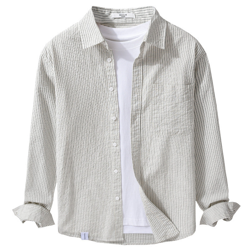 Men's Relaxed-Fit Striped Shirt made of Linen-Cotton Blend with Chest Pocket Chichicherry