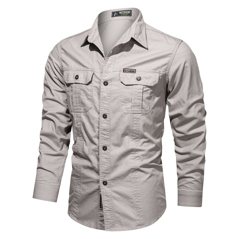 Men's sturdy canvas work shirt with chest flap pockets and shirt collar Chichicherry