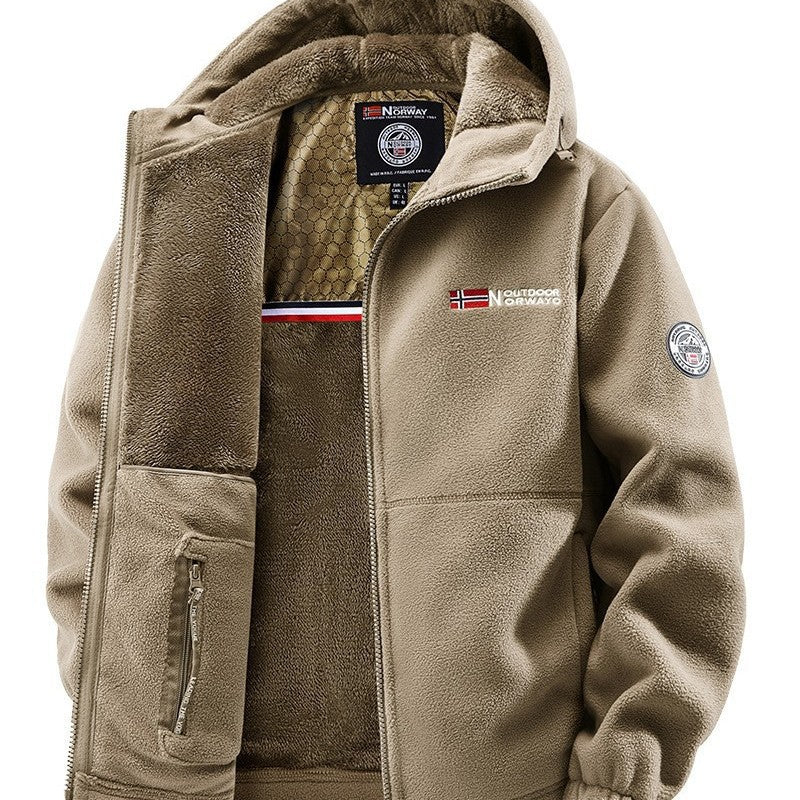 Men's Cozy Fleece Hoodie Jacket with Teddy Lining, Windproof and Zipper Pockets Chichicherry
