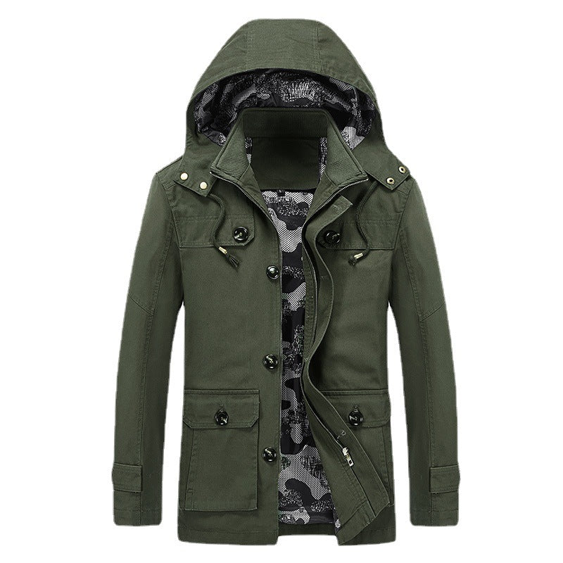 Men's lightweight canvas field parka with camouflage lining, concealed zipper and multipurpose pockets Chichicherry