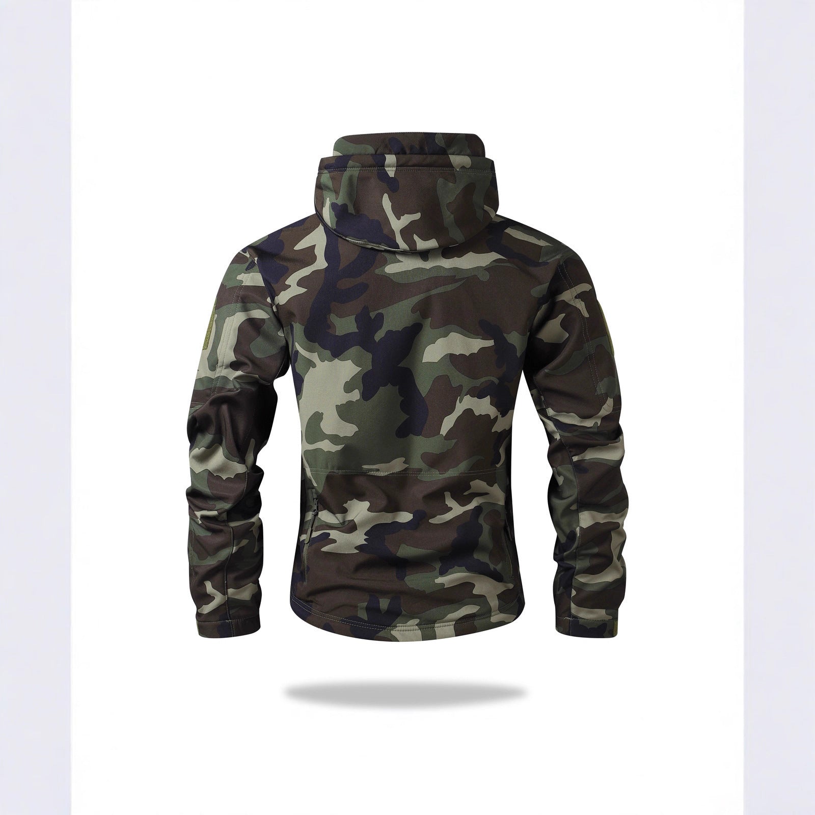 Men's Tactical Softshell Jacket with Hood, Camouflage Print and Multifunctional Pockets Chichicherry