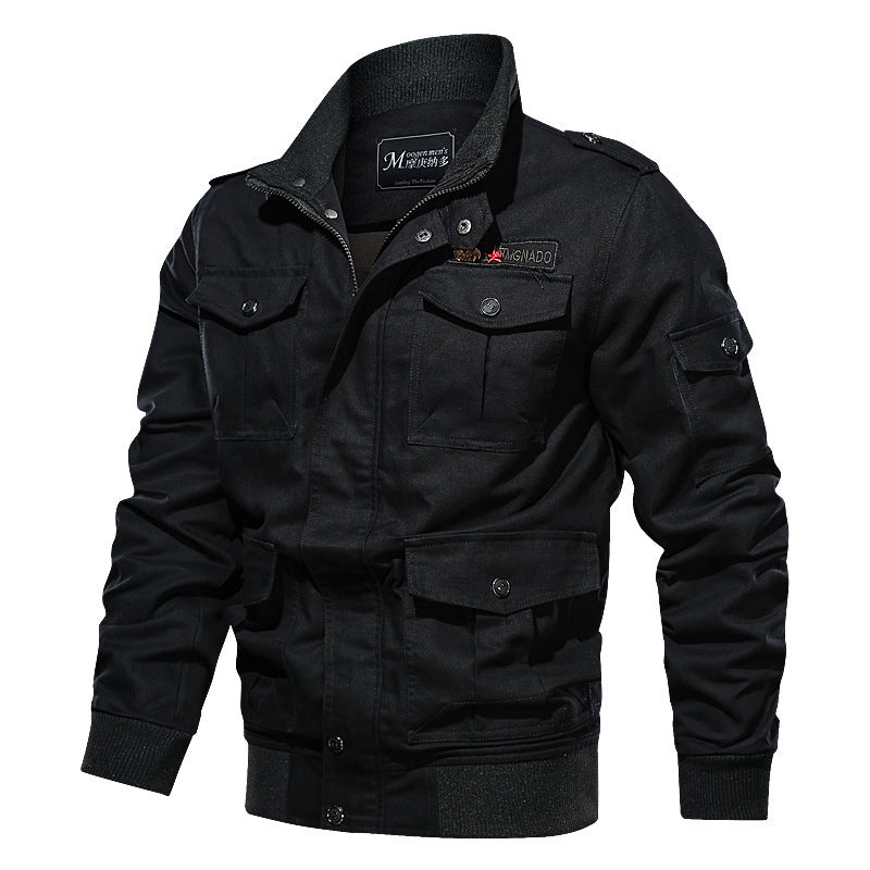 Men's Robustly Cut Canvas Field Jacket with Epaulettes, Multiple Pockets and Ribbed Cuffs Chichicherry