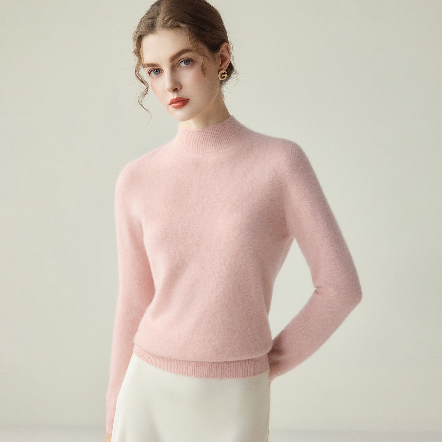 Women Slim Mockneck Fine Knit Sweater with Cashmere-like Feel Chichicherry
