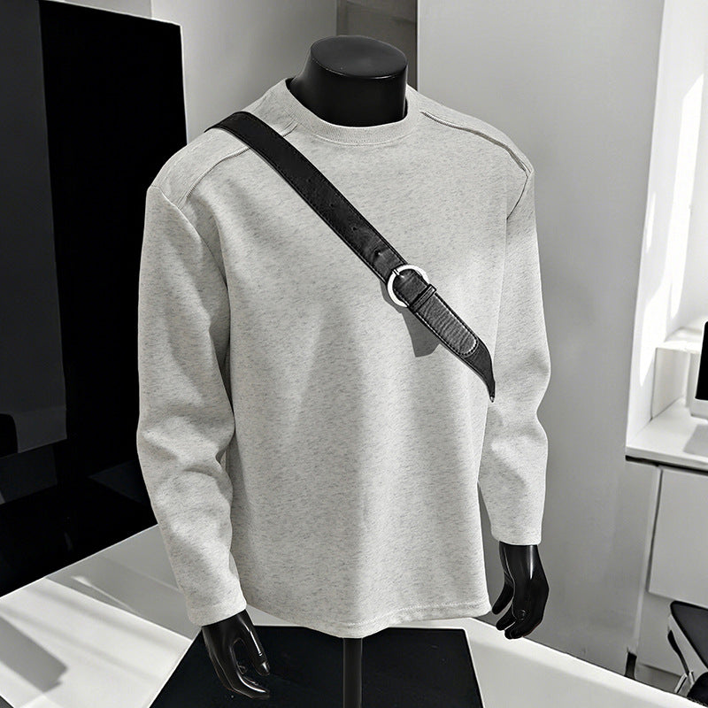 Men's Relaxed-Fit Cotton Blend Crewneck Sweatshirt with Raglan Seams and Melange Texture Chichicherry