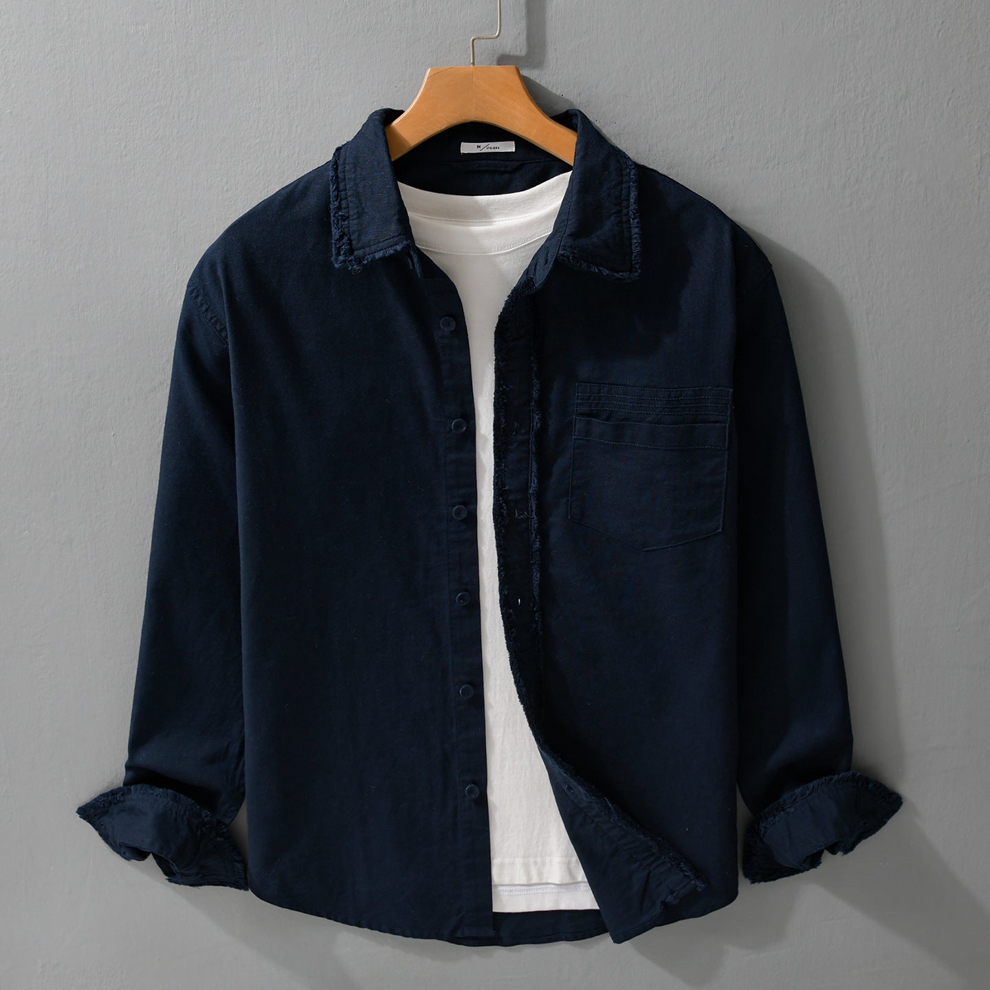 Men's fringe overshirt made of cotton blend with chest pocket and button placket Chichicherry