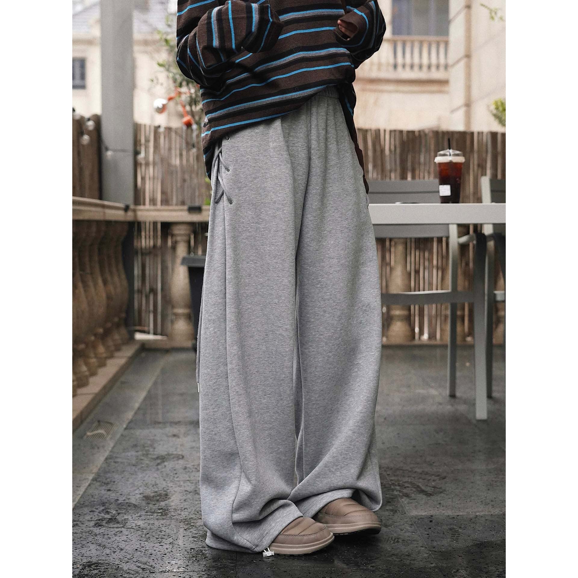 Women wide high-waisted palazzo pants with side lacing Chichicherry