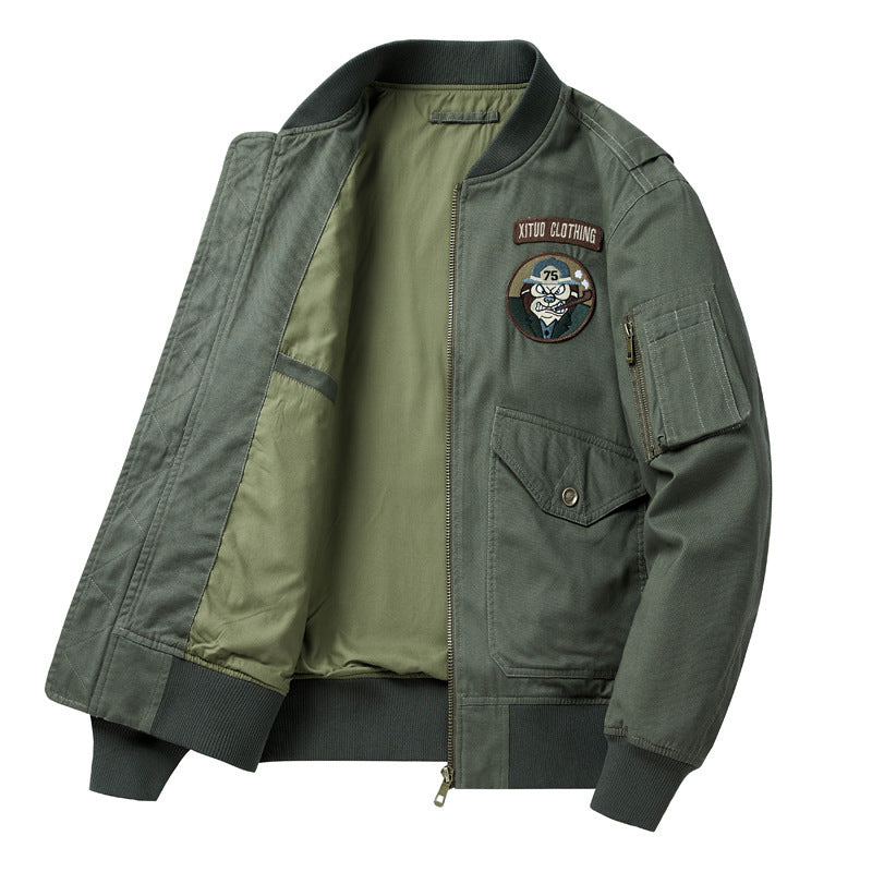 Men's short pilot-style jacket with utility arm pocket and patch pockets Chichicherry