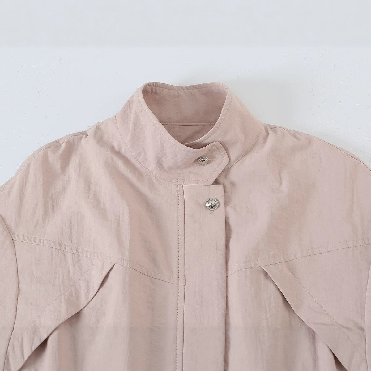 Women's Tailored Windbreaker with Drawstring, Stand Collar and Balloon Sleeves Chichicherry