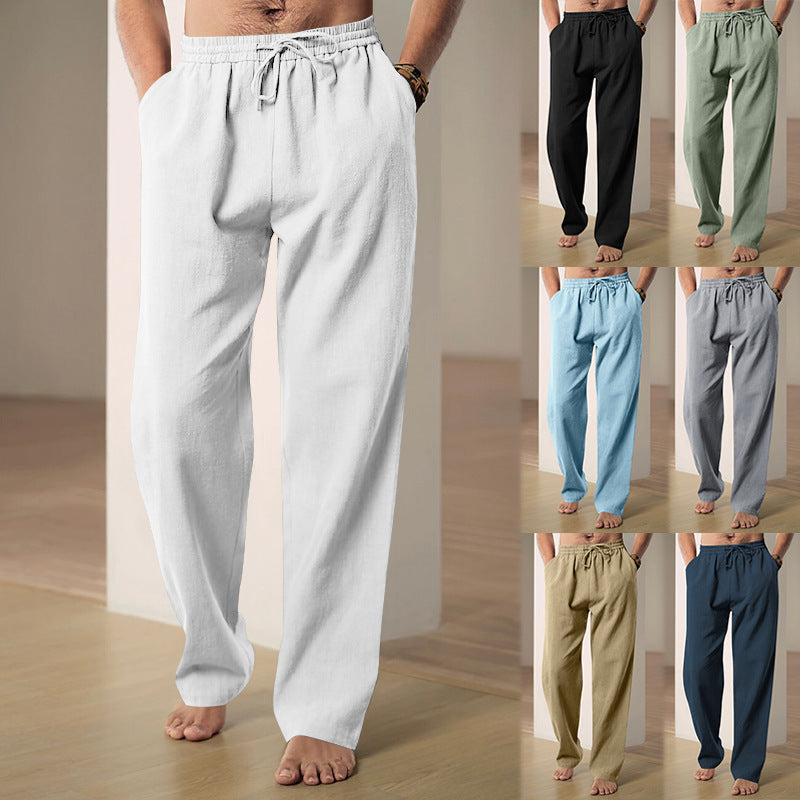 Men's Loose-Fitting Linen Pants with Drawstring and Straight Leg Chichicherry