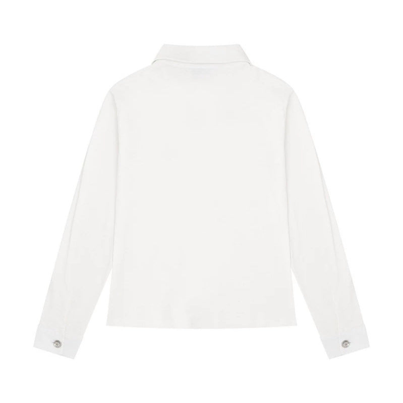 Women's long sleeve polo shirt with short zipper, shoulder pads and statement print Chichicherry