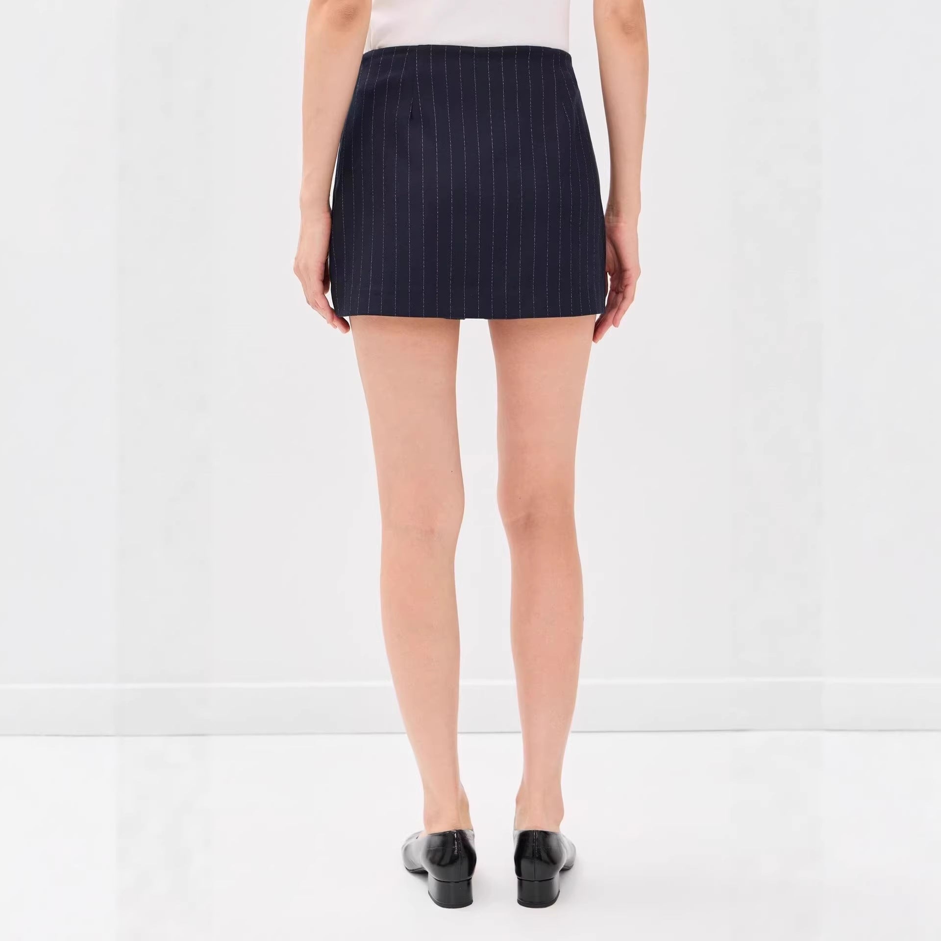 Women's pinstripe blazer without lapels with tailored mini skirt set Chichicherry