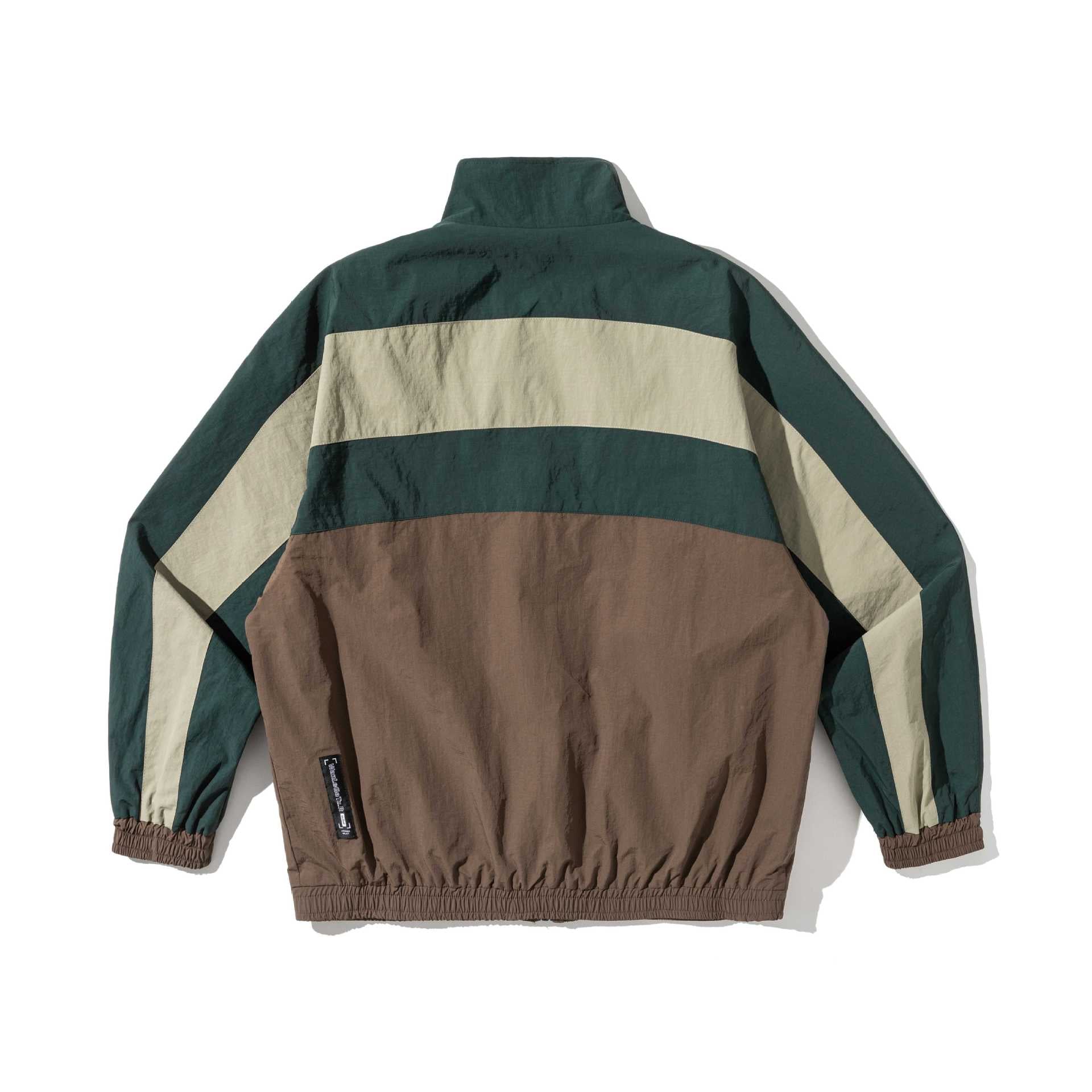Unisex Lightweight Colorblock Windbreaker Jacket with Stand-up Collar and Elastic Cuffs Chichicherry