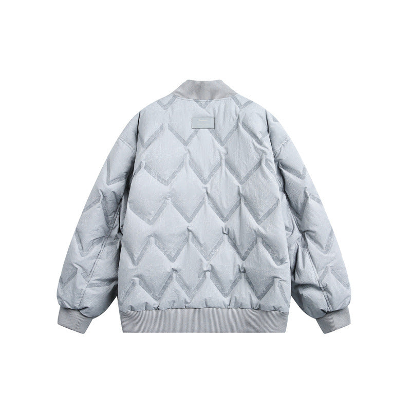 Men's Oversized Quilted Jacket with Ribbed Collar and Zigzag Stitching Chichicherry