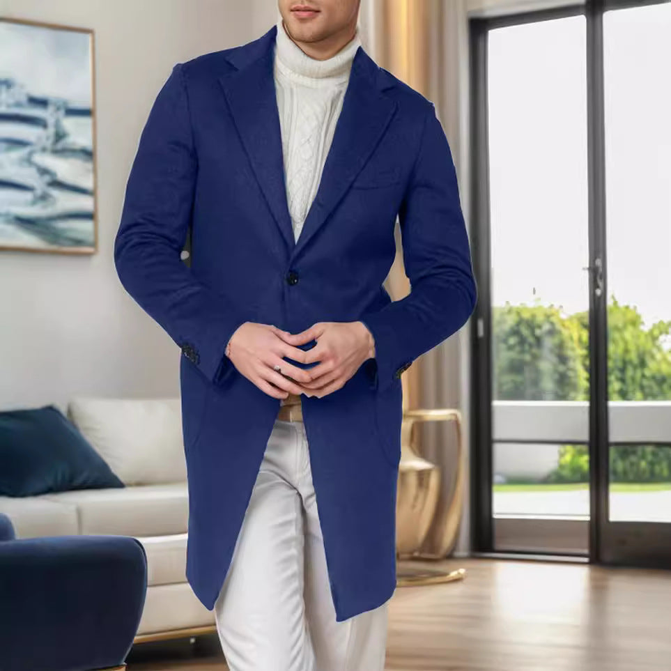 Men's Long Cut Single-Breasted Coat with Slim Silhouette Chichicherry