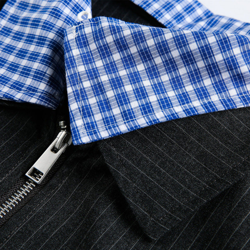 Men's boxy transitional jacket with pinstripes and contrasting shirt collar Chichicherry