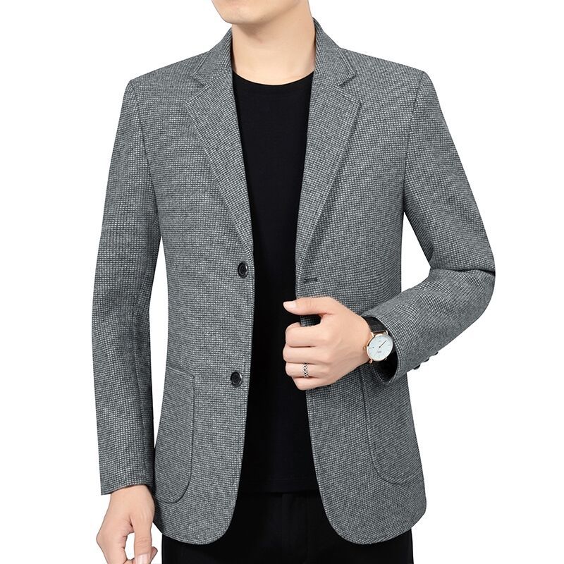 Men's Tailored Wool Blend Blazer in Casual Style with Patch Pockets Chichicherry