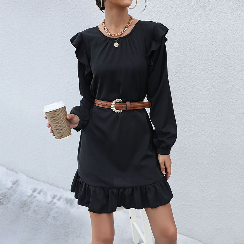 Women's A-line mini dress with flounce sleeves and ruffled hem Chichicherry