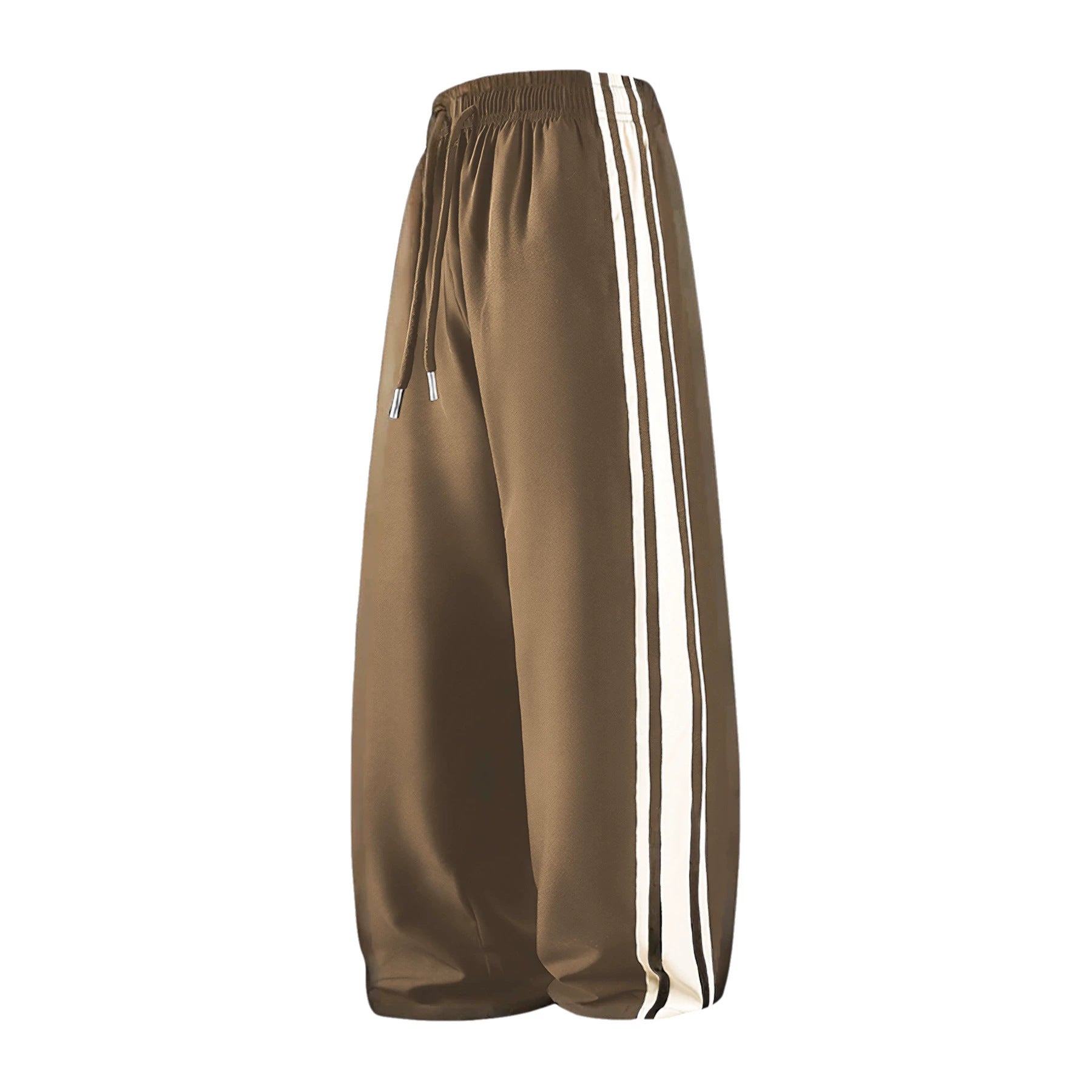 Women Wide Trackpants with Drawstring Waistband and Side Contrast Stripes Chichicherry