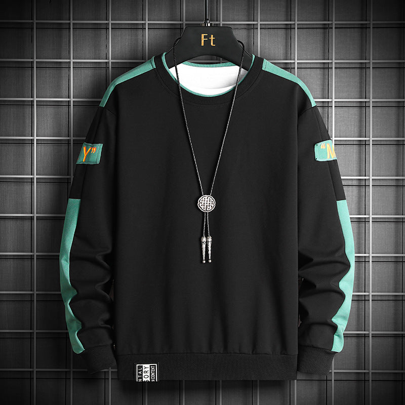 Men's Loose Sweatshirt in Urban Layer Look with Shoulder Panels and Ribbed Hem Chichicherry