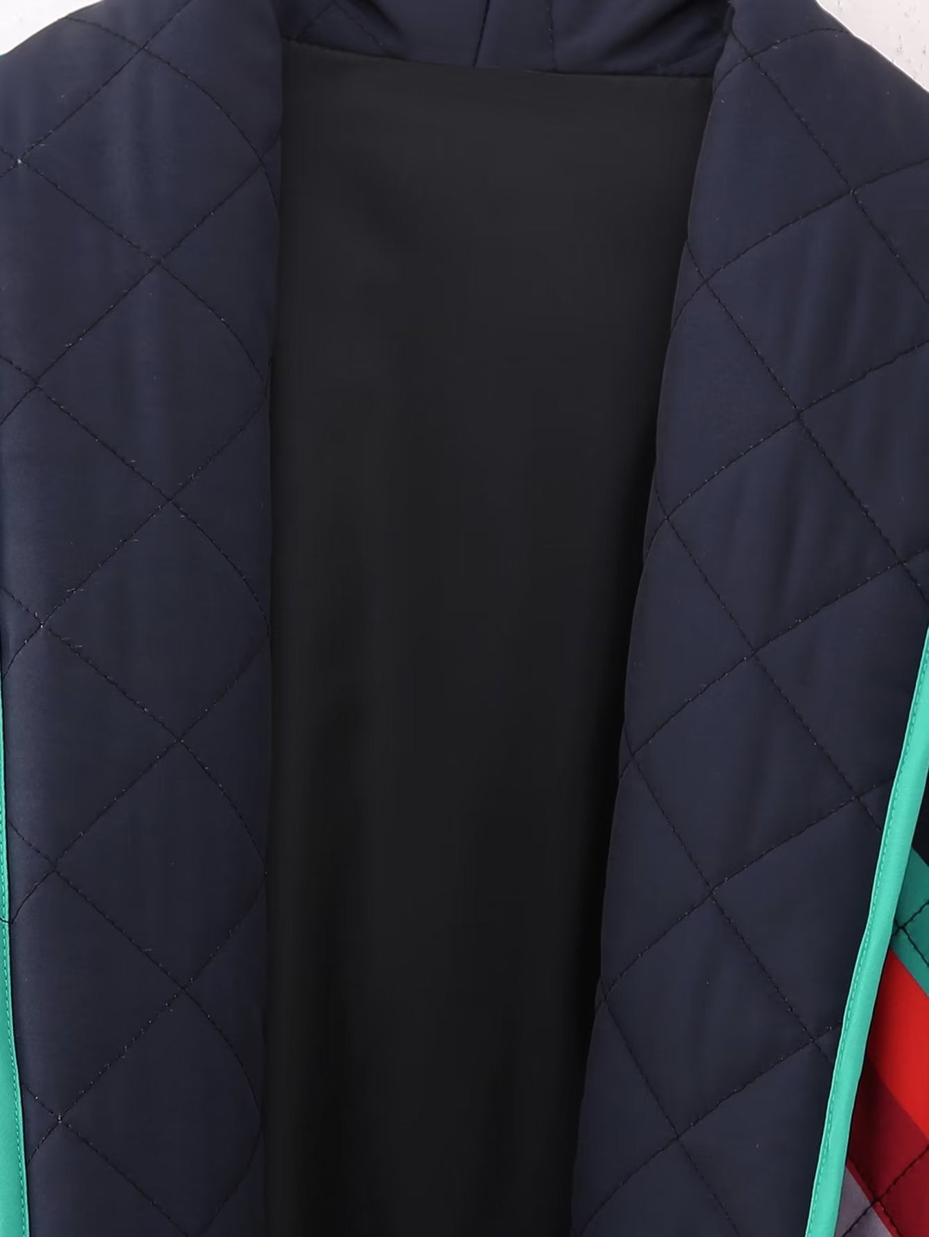 Women's Padded Kimono Jacket with Geometric Color Block Print and Open Front Chichicherry