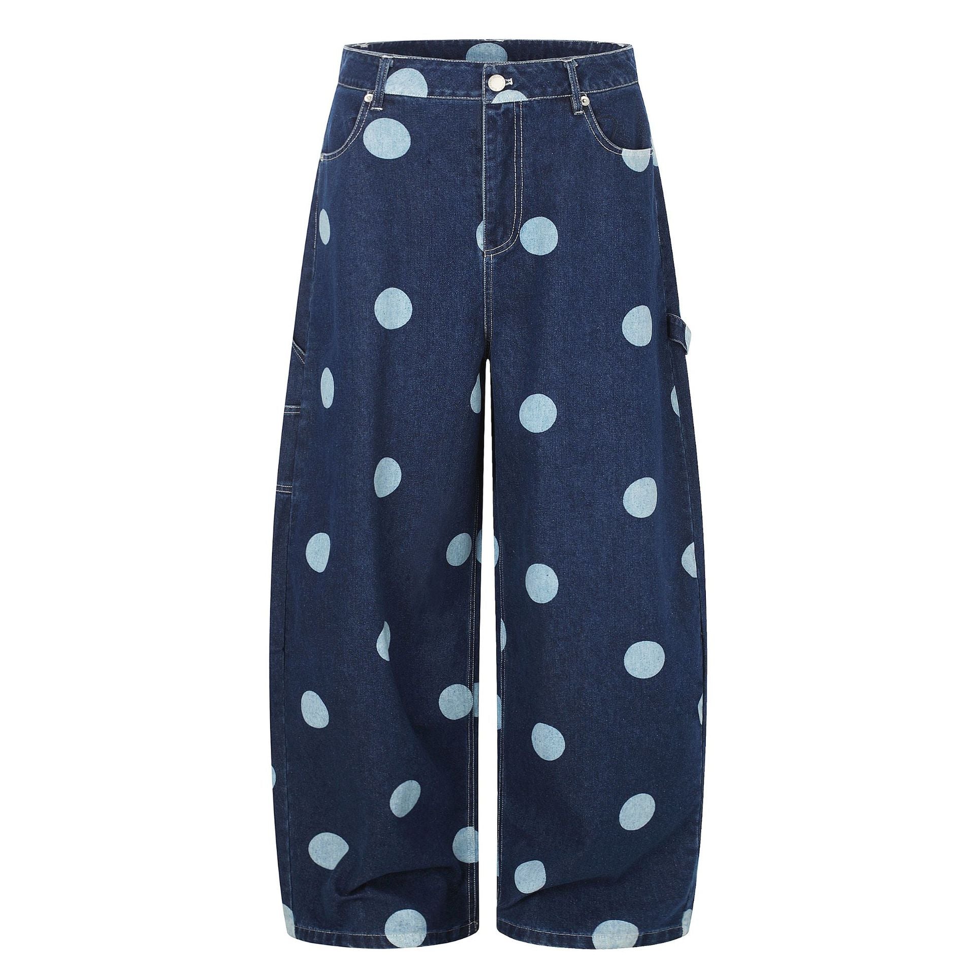 Women's High-Waisted Culotte Jeans with Wide Leg and Polka Dot Pattern Chichicherry