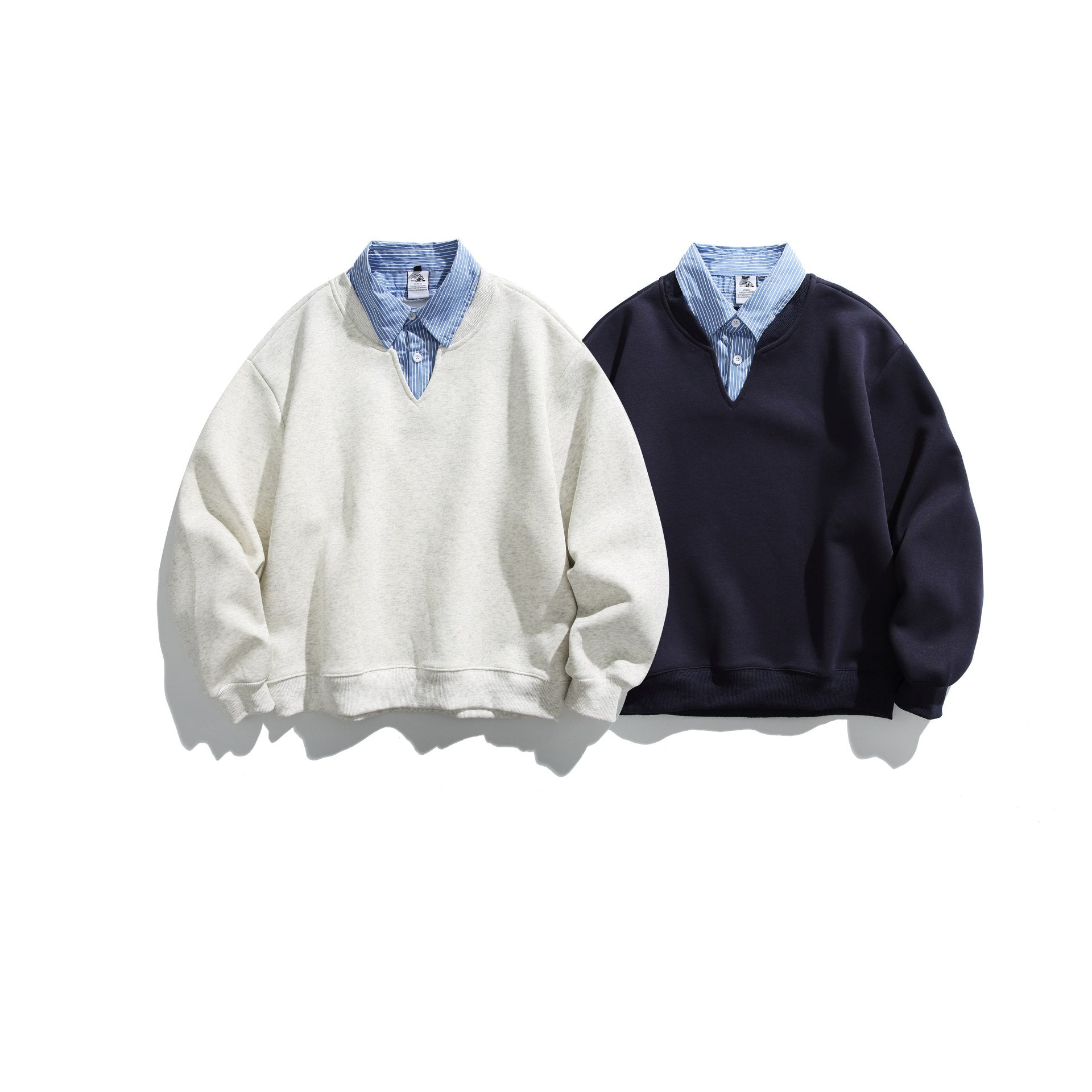 Unisex sweatshirt in layering look with integrated shirt collar and V-neck Chichicherry