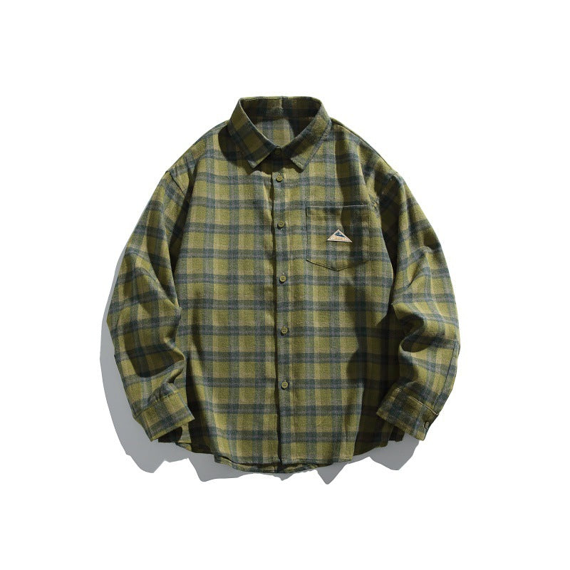 Men's Checked Flannel Shirt Jacket in Overshirt Look with Chest Pocket Chichicherry