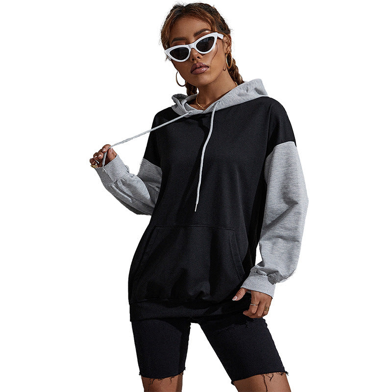 Women Oversize Sweatshirt with Hood, Contrast Sleeves and Kangaroo Pocket Chichicherry