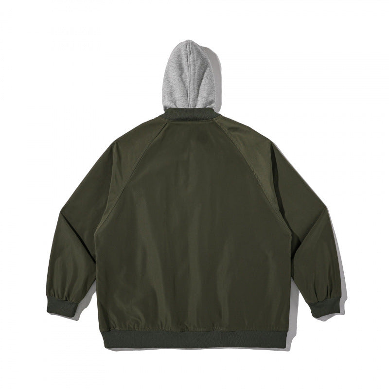Unisex Oversize Bomber Jacket in Layering Look with Contrast Hood and Zipper Chichicherry