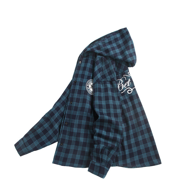 Unisex Checkered Flannel Hoodie Overshirt with Logo Embroidery and Oversize Cut Chichicherry