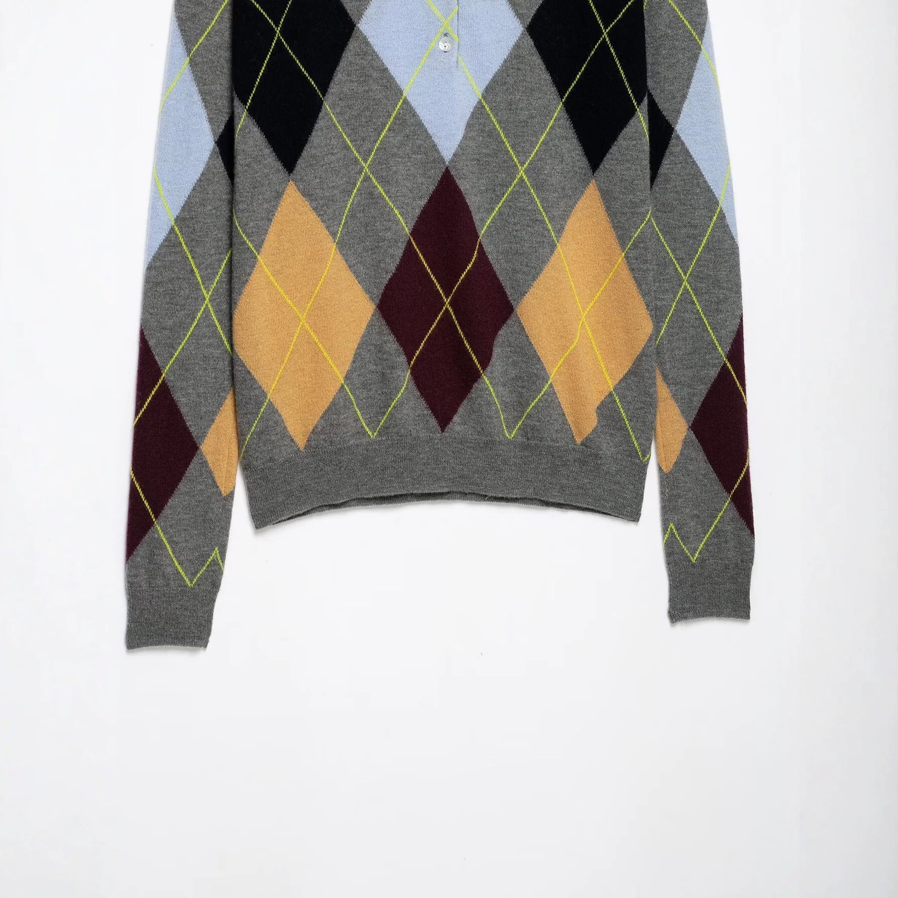 Women's pullover with polo collar and argyle jacquard pattern Chichicherry
