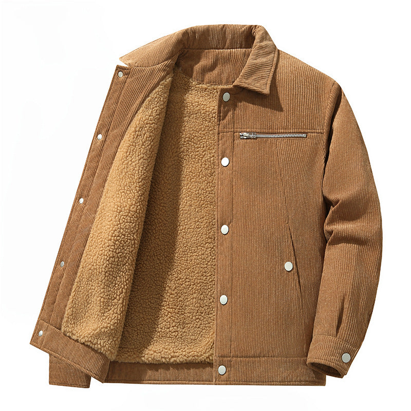 Men's cord trucker jacket with zippered chest pocket and snap front Chichicherry