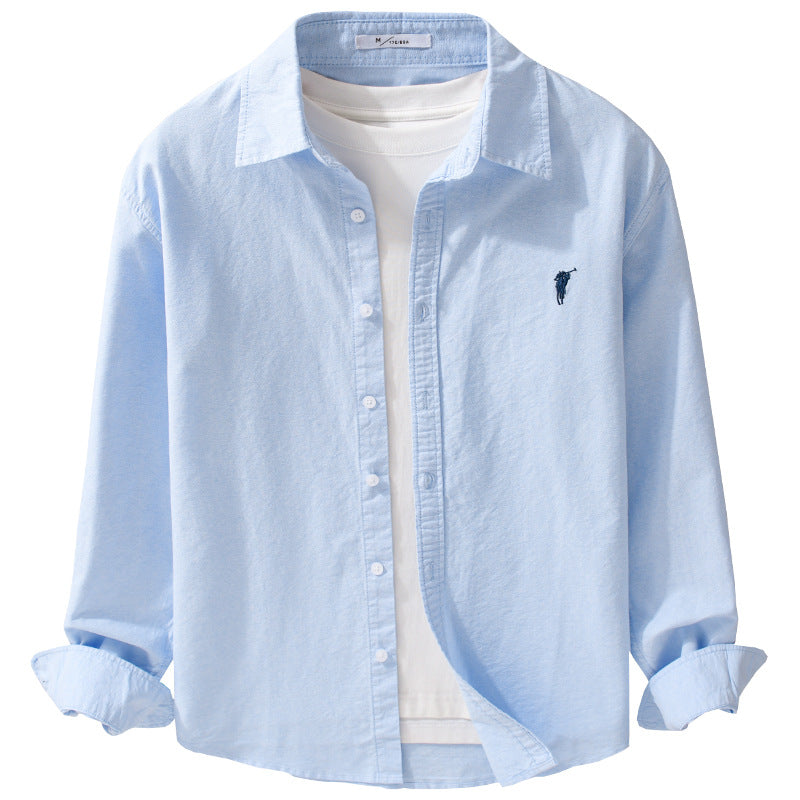 Men's Lightweight Oxford Shirt Relaxed Fit with Subtle Chest Embroidery and Soft Vintage Wash Chichicherry