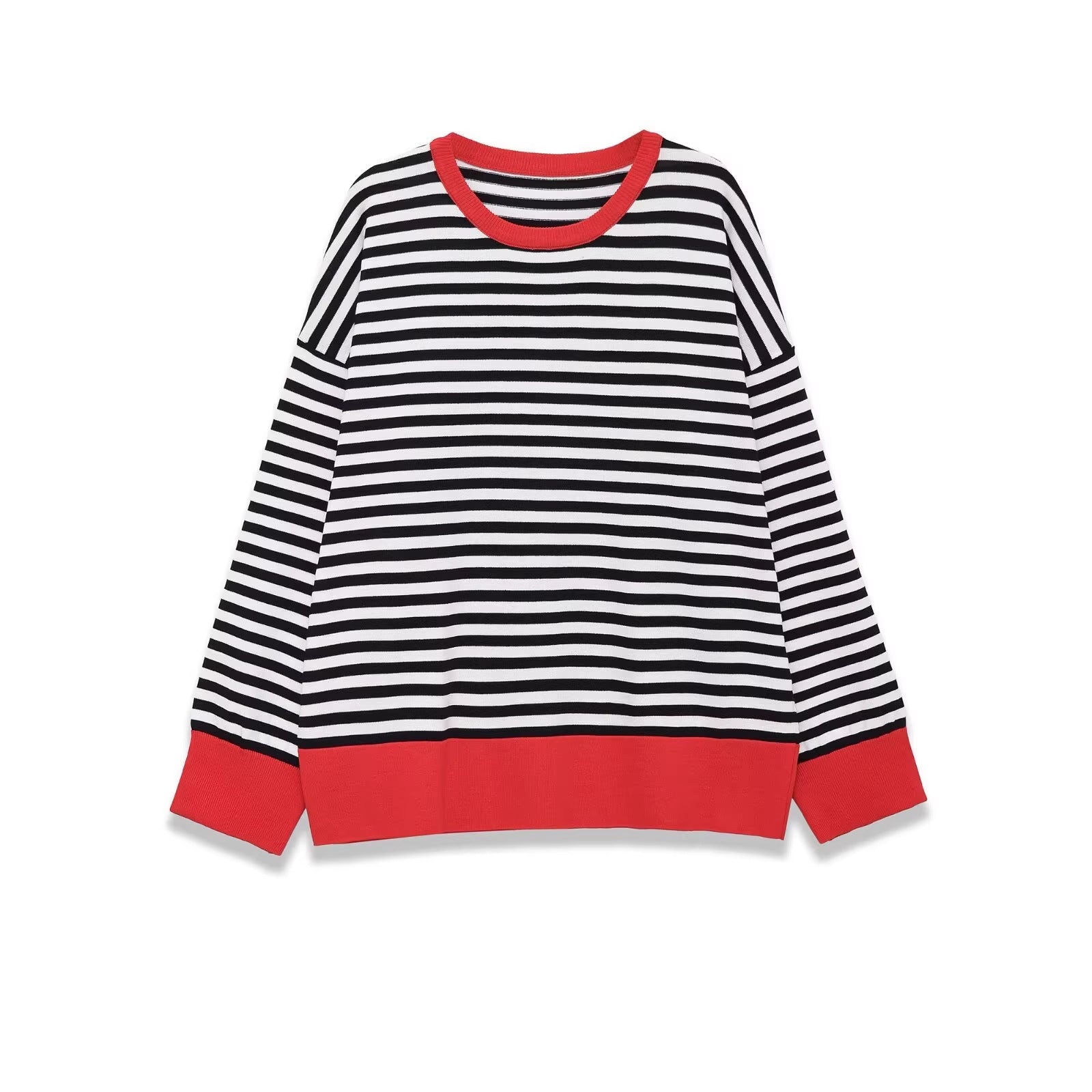 Women's Striped Oversized Sweater with Contrast Cuffs Chichicherry