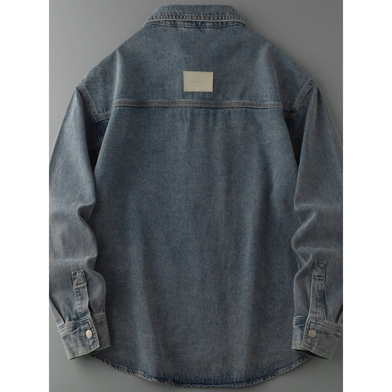 Herren Overshirt-Jacke aus gewaschenem Denim mit Druckknopfleiste und Relaxed-Schnitt Chichicherry