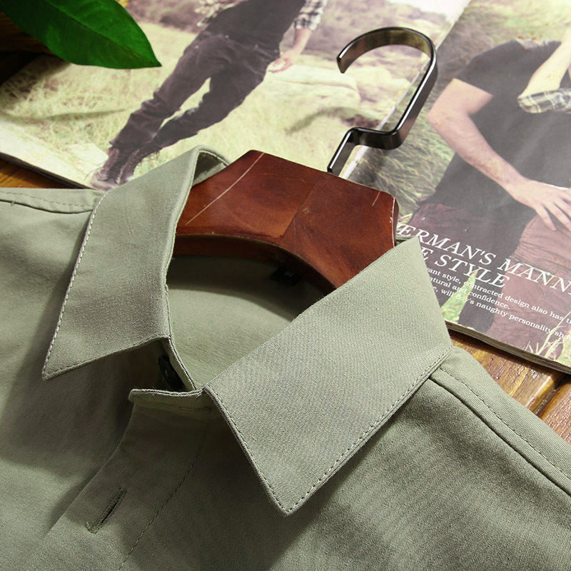 Men's lightweight canvas field shirt jacket with chest patch pockets and utility details Chichicherry