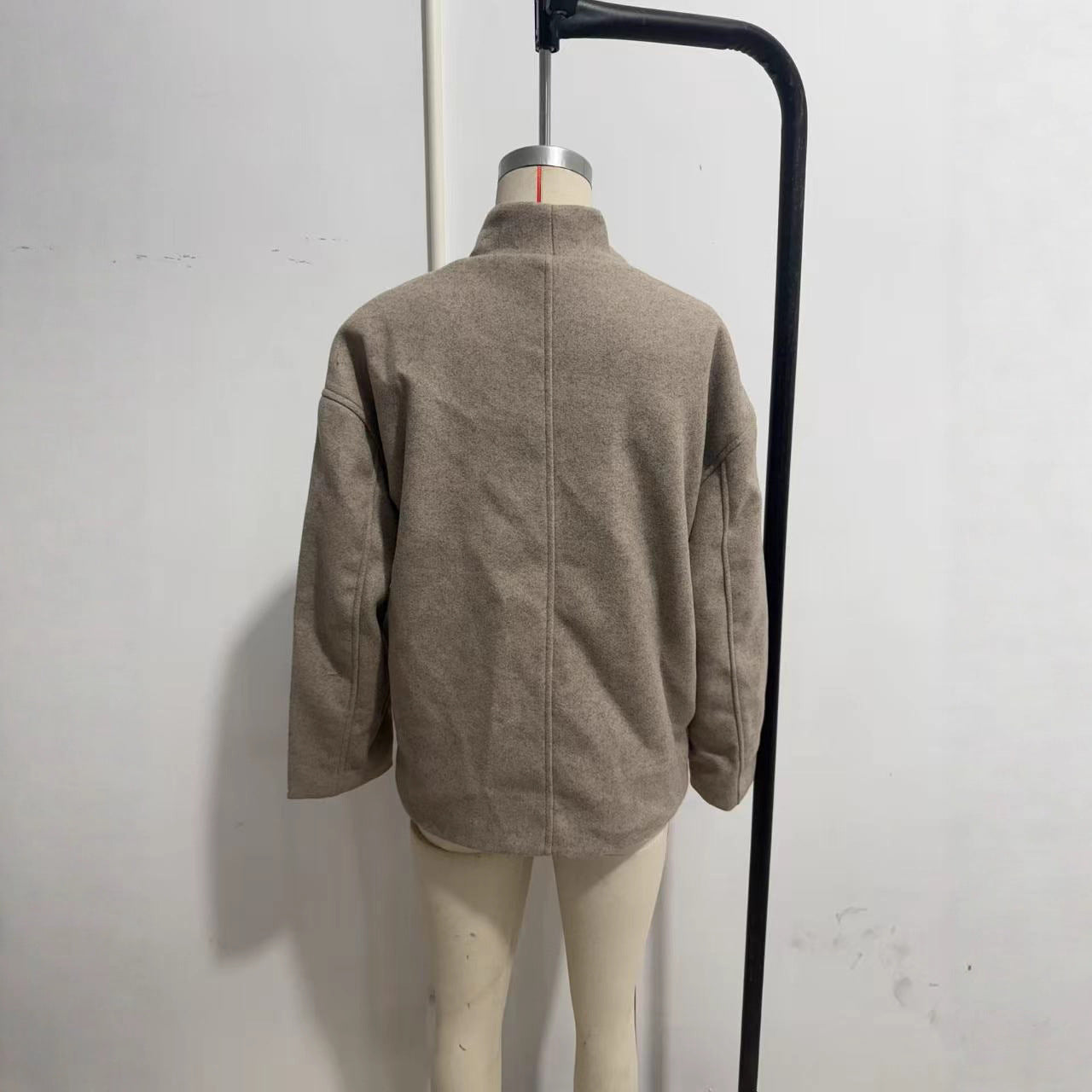 Ladies Short Double-Breasted Wool Coat with Stand-up Collar Chichicherry