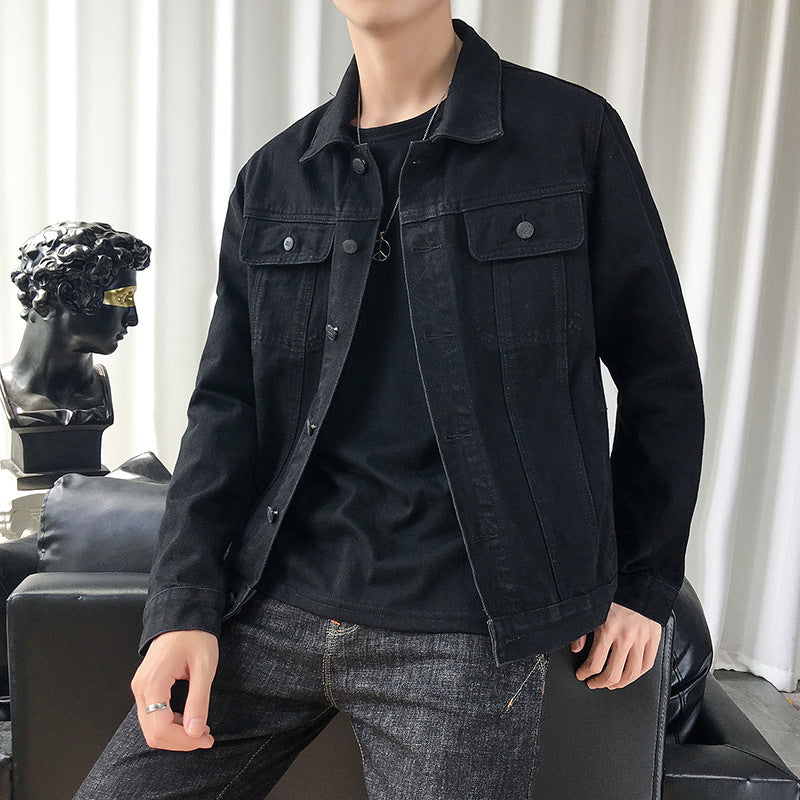 Men's slim fit denim trucker jacket with minimalist seam design Chichicherry