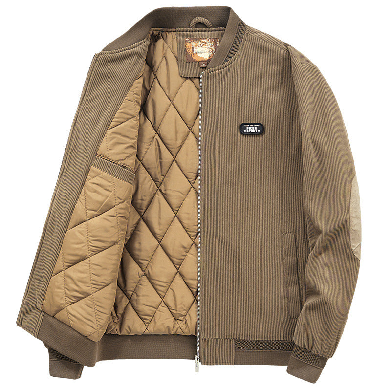 Men's Cord Bomber Jacket with Quilted Thermal Lining and Ribbed Cuffs Chichicherry