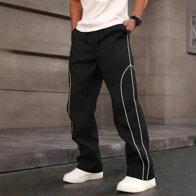 Men's sporty tapered training pants with elastic waistband, drawstring & contrast piping Chichicherry