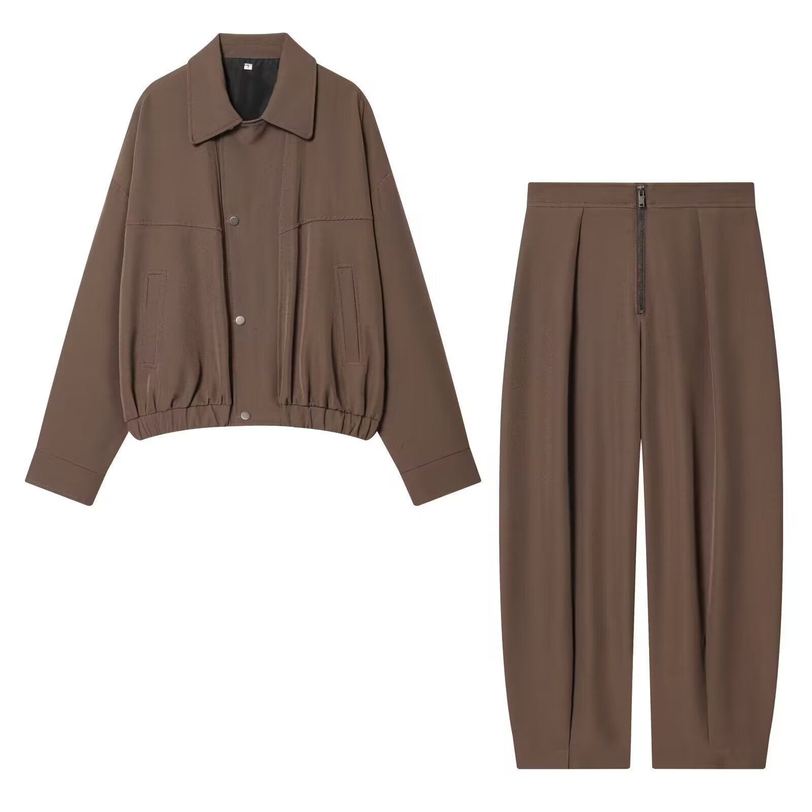 Women wide cropped pants with high waist, pleats and visible front zipper Chichicherry