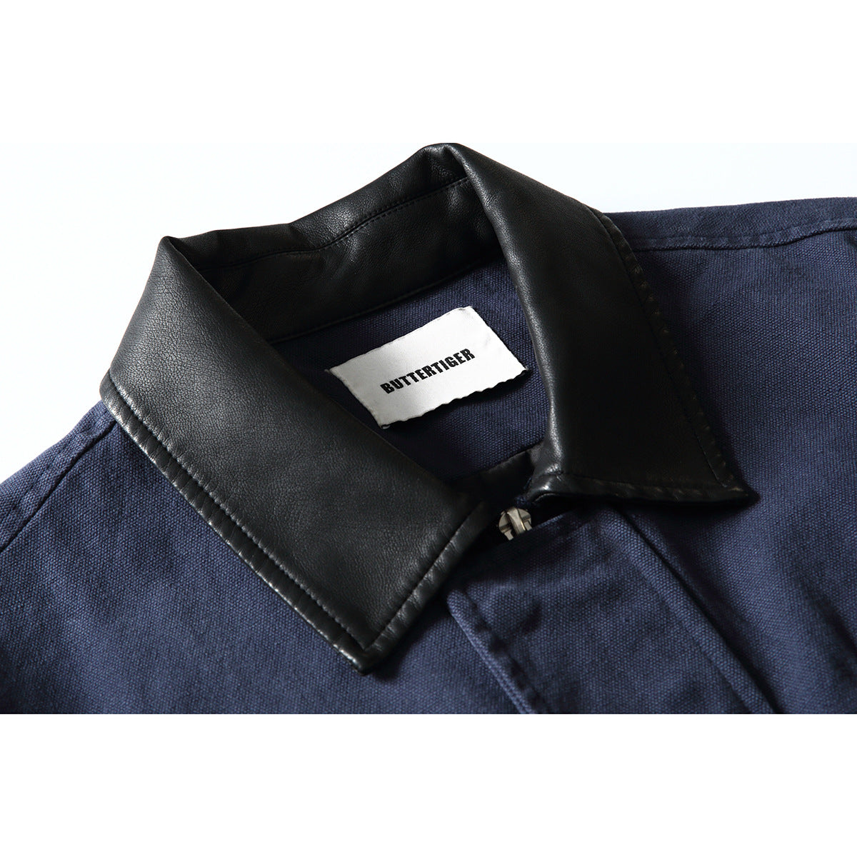 Men's Boxy Canvas Blouson with contrasting faux leather collar and elastic hem Chichicherry