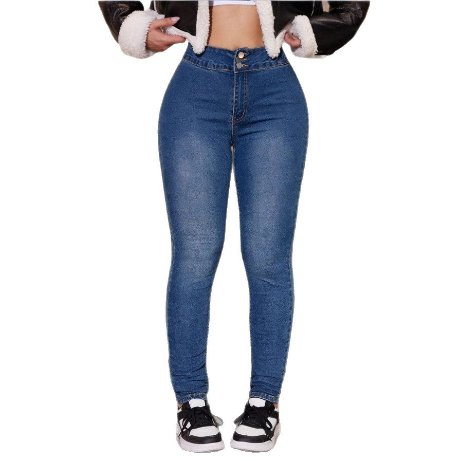 Women's high-waisted shaping skinny jeans with double-button waistband and ankle-length fit Chichicherry