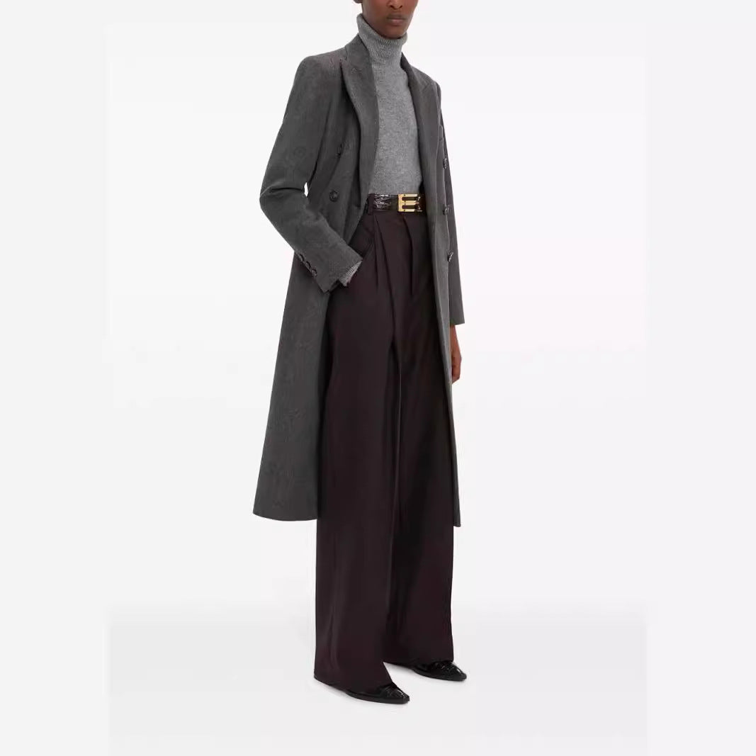 Women's double-breasted long coat in tailoring look with slim silhouette and distinctive shoulder Chichicherry