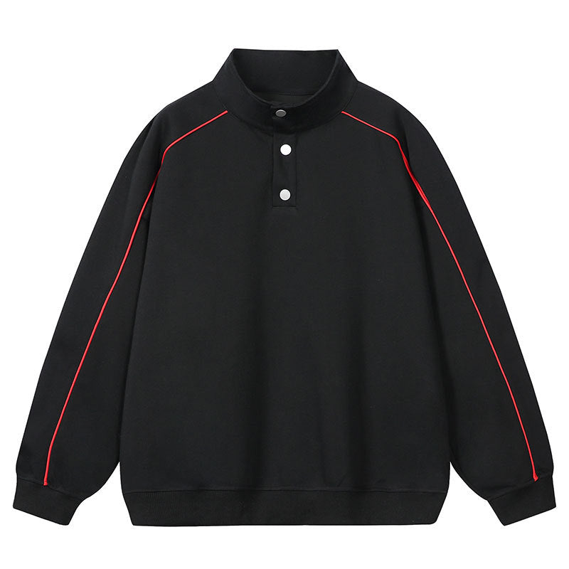 Men's sweatshirt with stand-up collar, snap-button half placket and contrasting shoulder piping Chichicherry