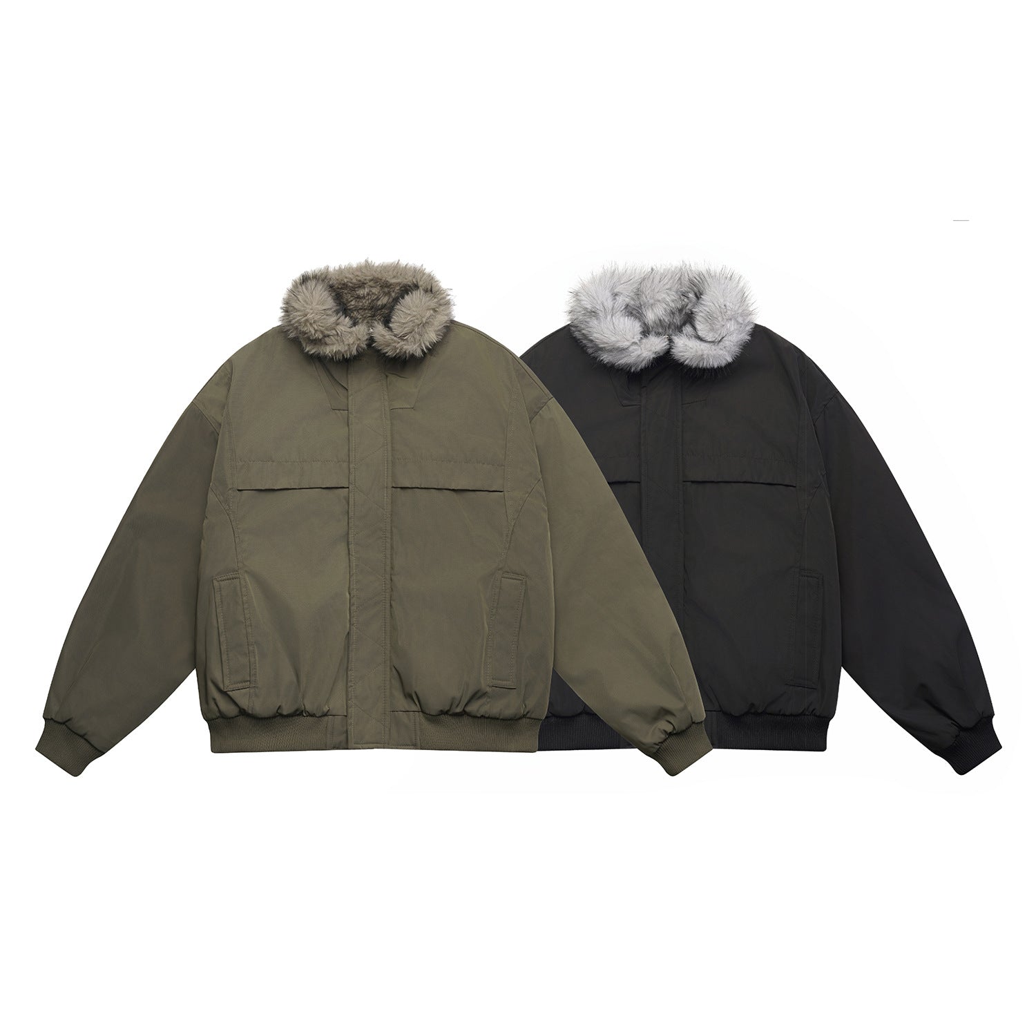 Men's Boxy Bomber Jacket with cozy artificial fur collar and windproof thermal lining Chichicherry
