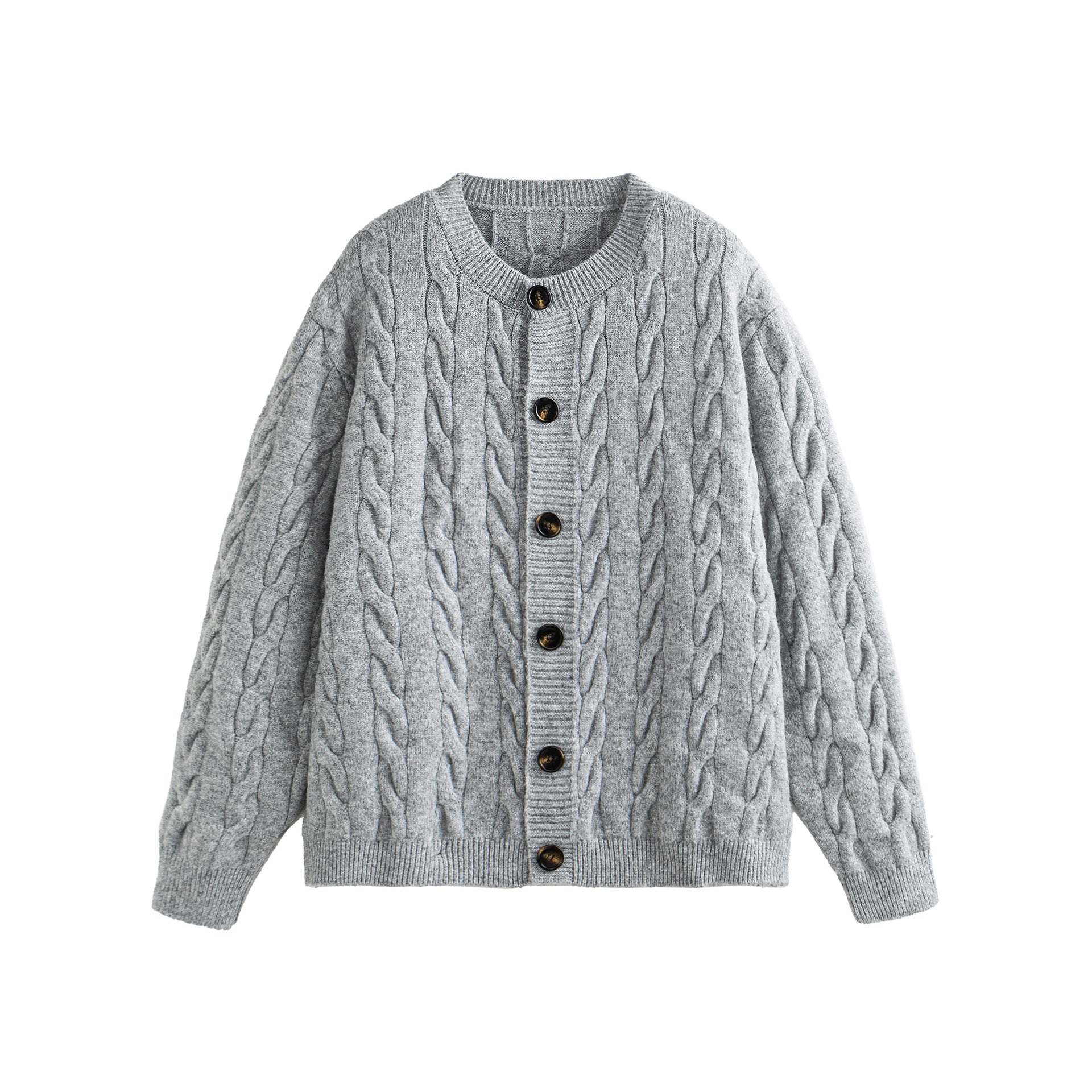 Women's Coarse Knit Cardigan with Cable Knit and Button Placket Chichicherry