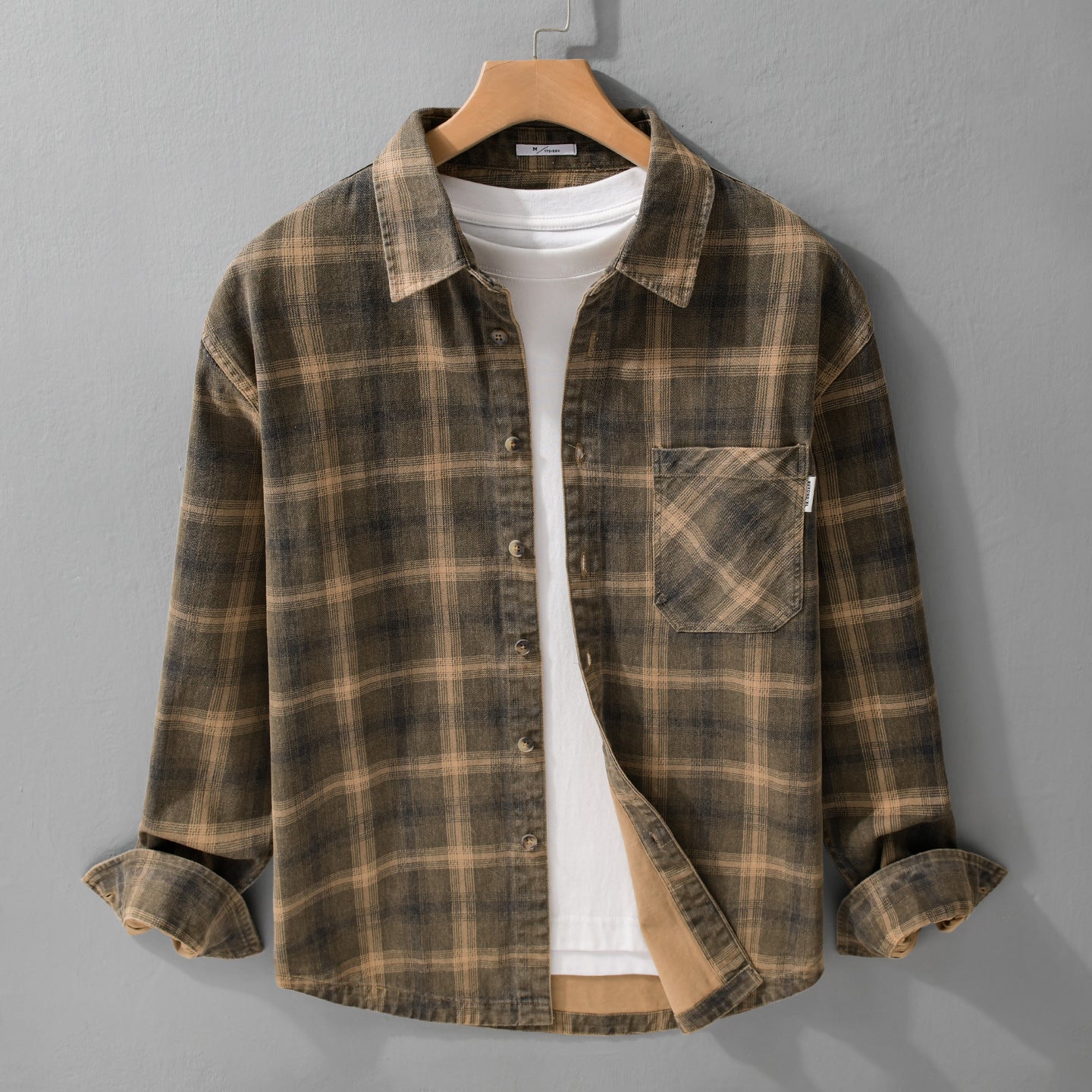 Men's Checked Relaxed Overshirt made of brushed cotton blend with chest pocket and full button placket Chichicherry